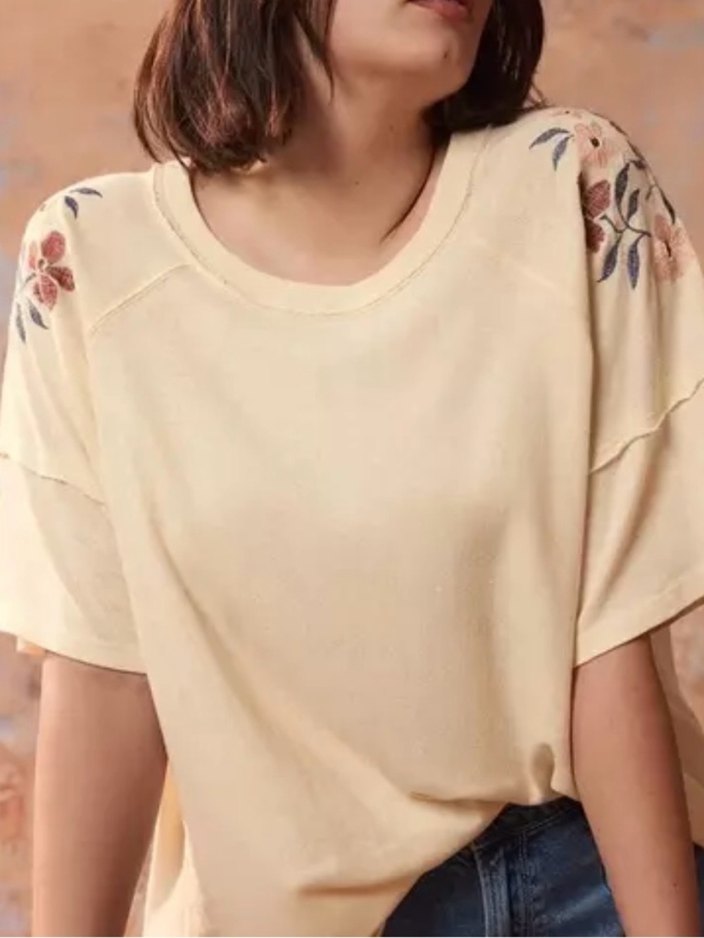 FESTI Embroidered Floral Flutter Sleeve Top Cream Ivory Size 2 Boho Cottagecore